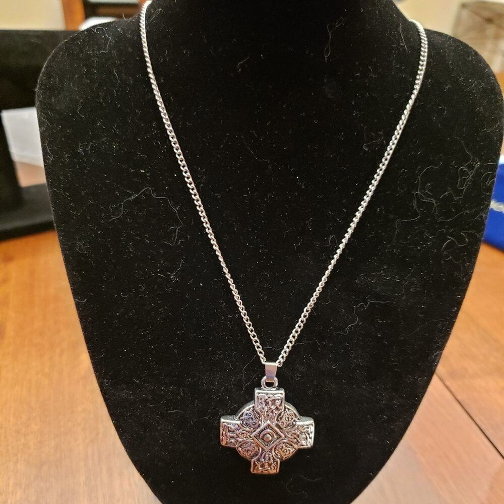 SILVER GOTHIC coptic cross‎ pendent necklace